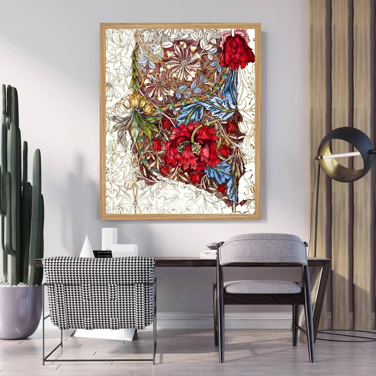 Large Framed Corporate Office Decor Wall Art Canvas 40x60 Inch - William Morris - Red White